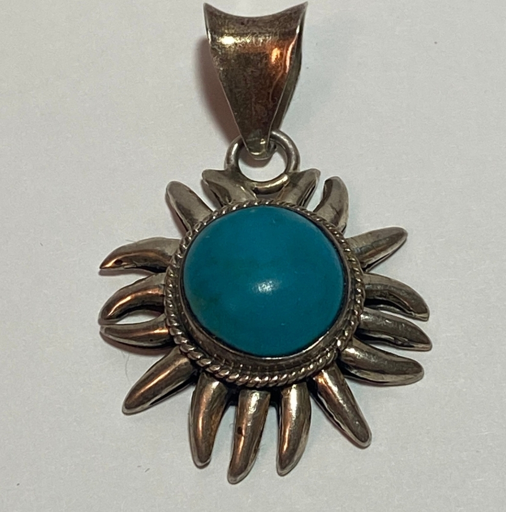 Silver Sunburst Pendant with Turquoise Stone